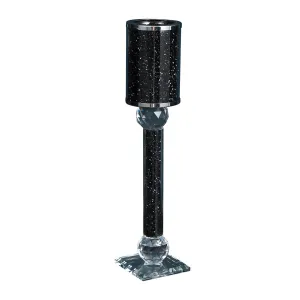 Ambrose Exquisite Candle Holder in Gift Box, Black Crushed Diamonds Glass