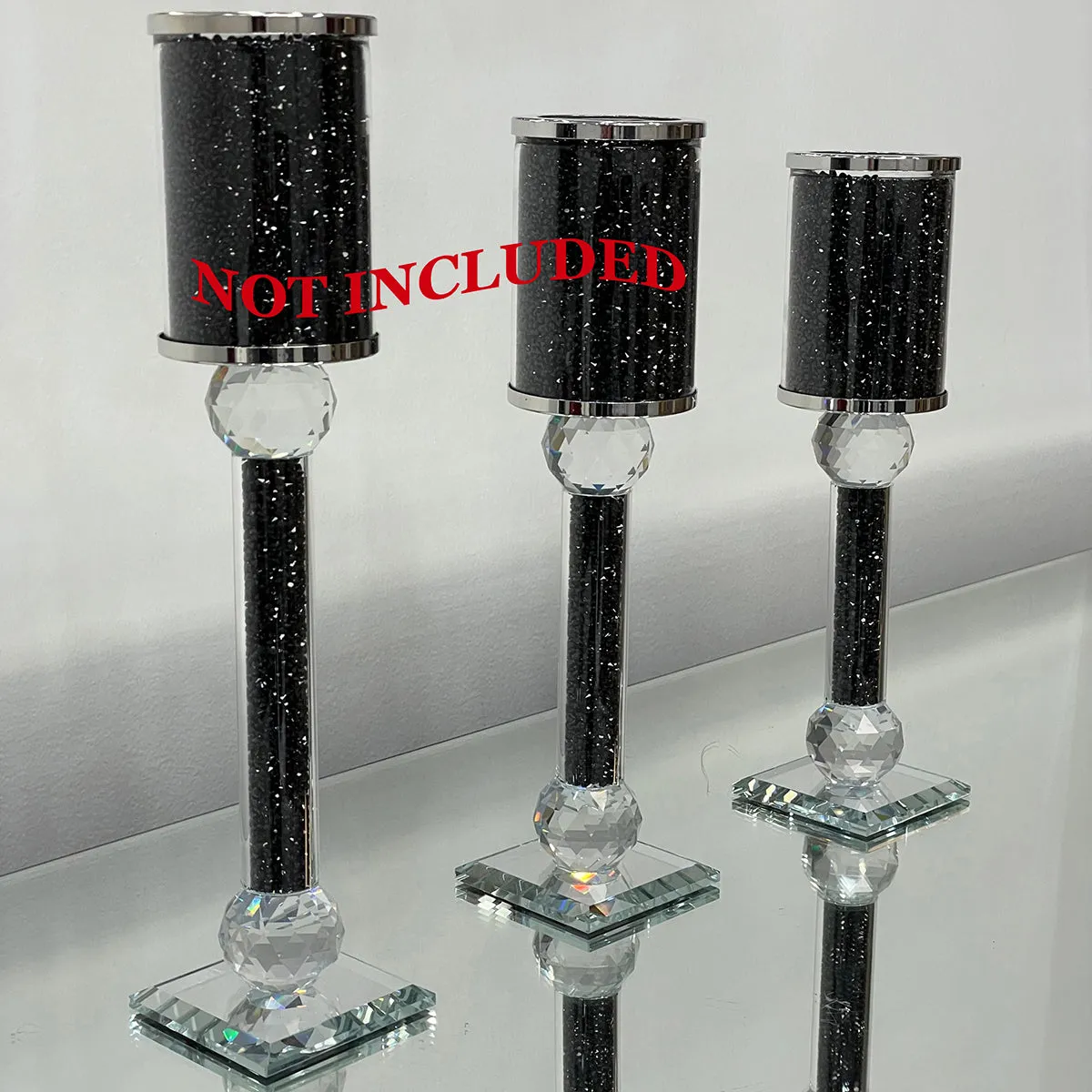 Ambrose Exquisite Candle Holder in Gift Box, Black Crushed Diamonds Glass