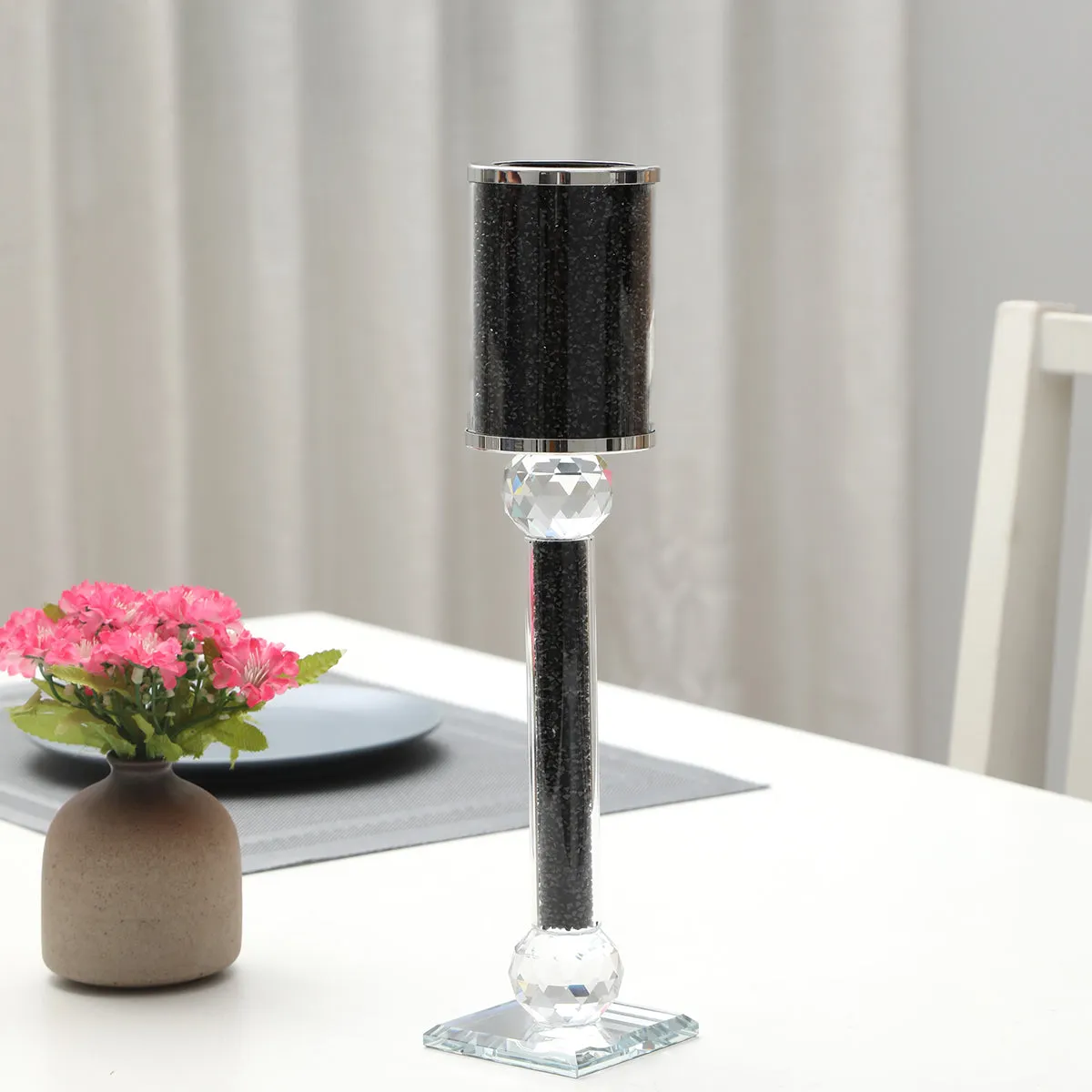 Ambrose Exquisite Candle Holder in Gift Box, Black Crushed Diamonds Glass