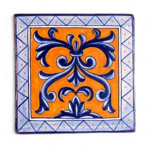 ANTICA DERUTA: Hand Painted Ceramic Authentic Deruta Tile Vario Deruta Fondo Arancio