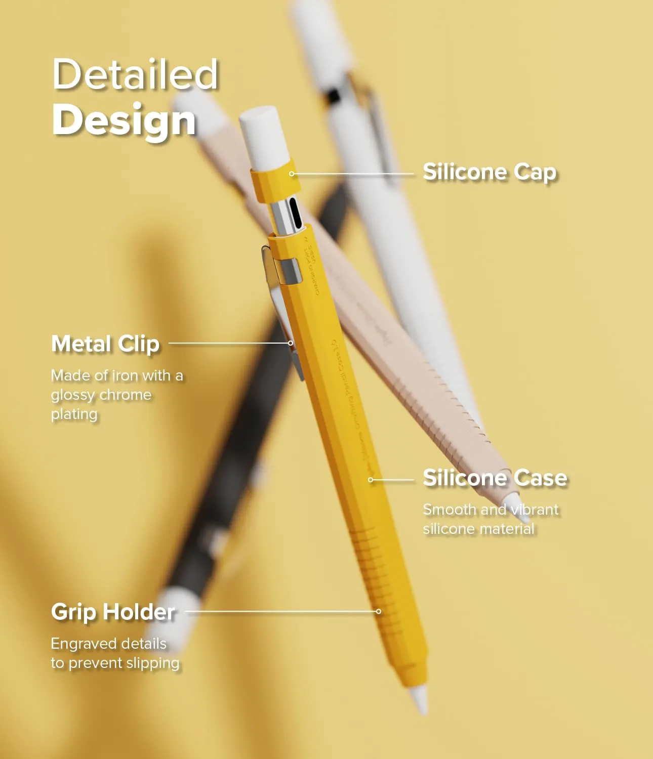 Apple Pencil USB C Case, Silicone Drafting Pencil Case - Yellow