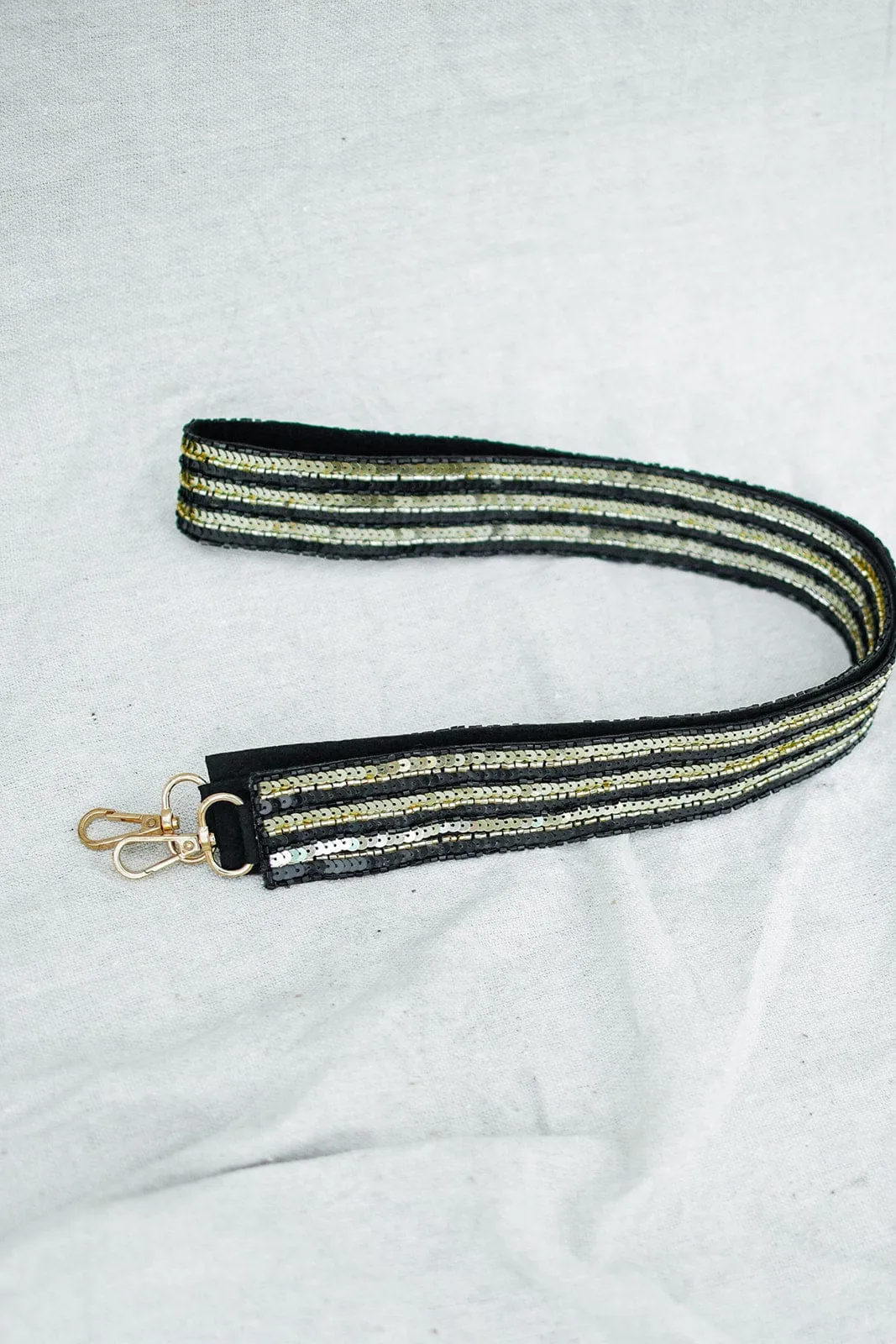 Black & Gold Sequin Bag Strap