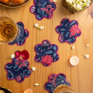 Blue Starry Sky Flower Shape Coaster Set of 6