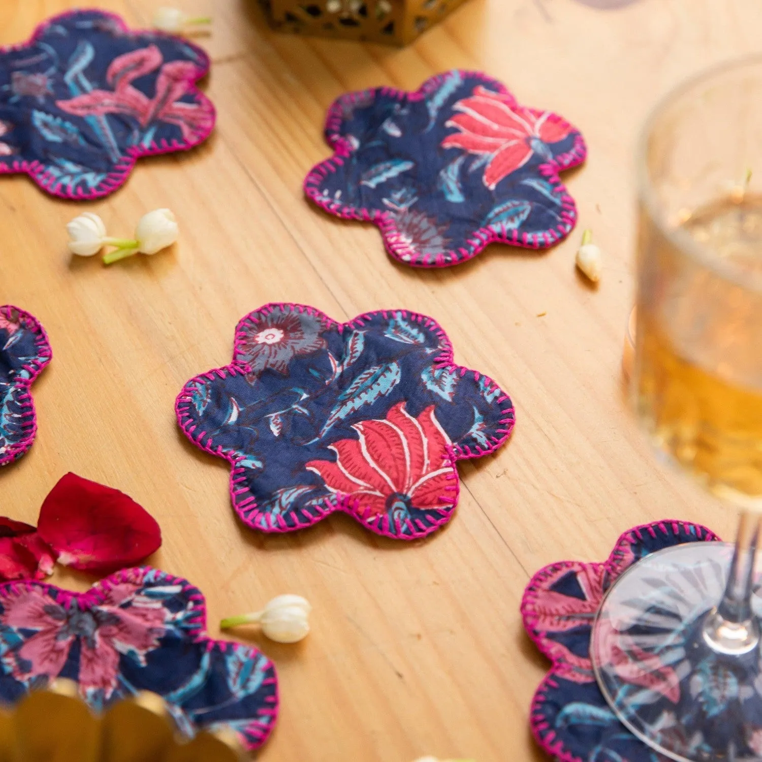 Blue Starry Sky Flower Shape Coaster Set of 6