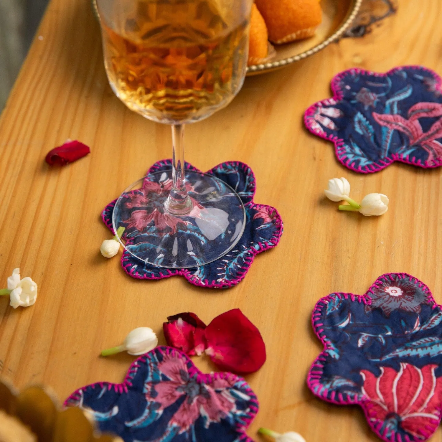 Blue Starry Sky Flower Shape Coaster Set of 6