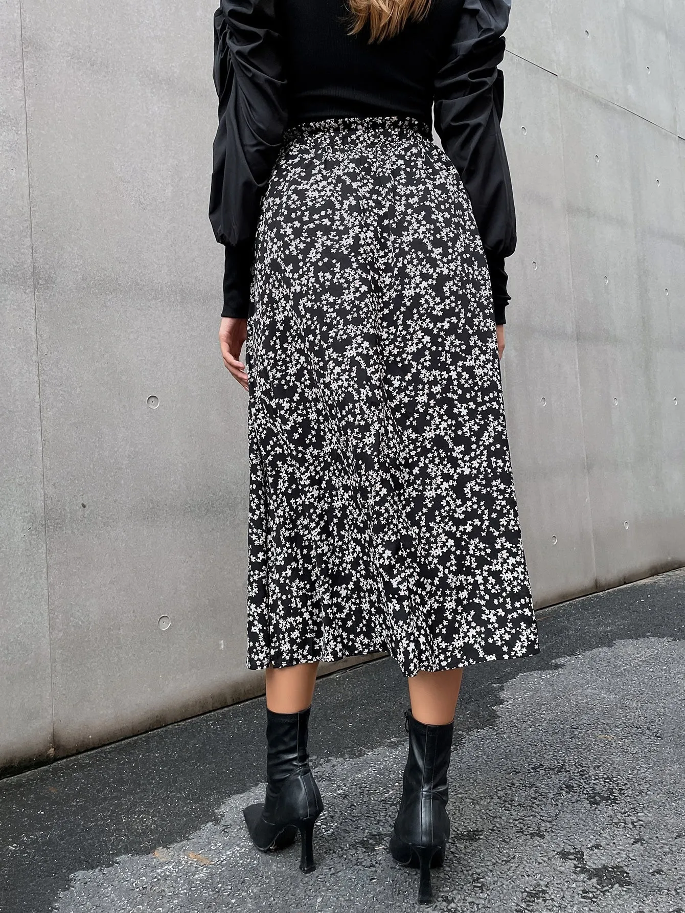 Boho Ditsy Floral Paper Bag Waist High Waist Midi Women Skirt