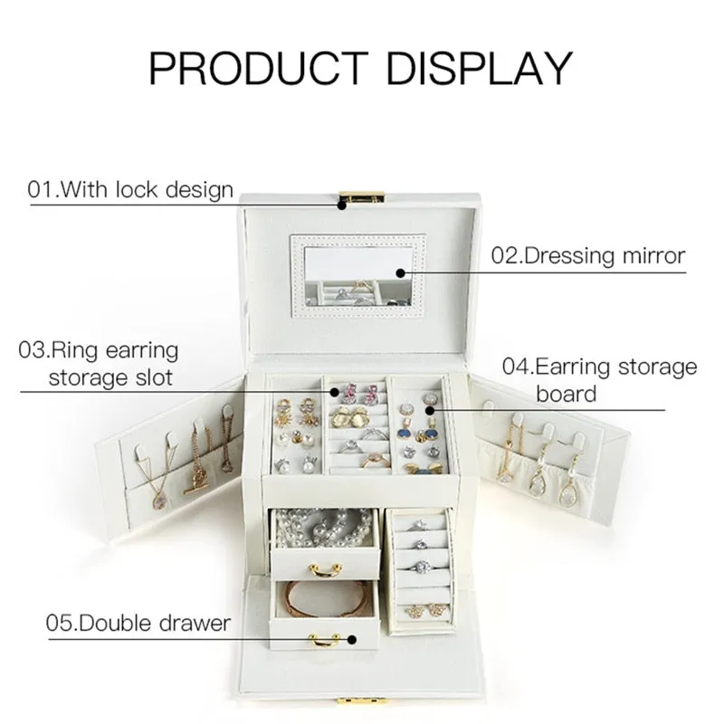Casegrace Large Drawer Jewellery Boxes PU Leather Jewelry Box Organizer Velvet Earring Ring Necklace Jewelry Storage Case Casket