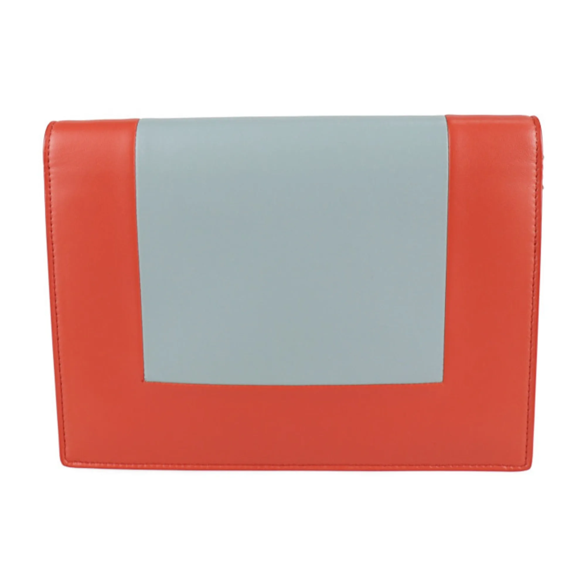 Celine Frame Evening Chain Wallet Clutch Bag 107773 Leather POPPY Red CLOUD Gray 2WAY Shoulder Diagonal