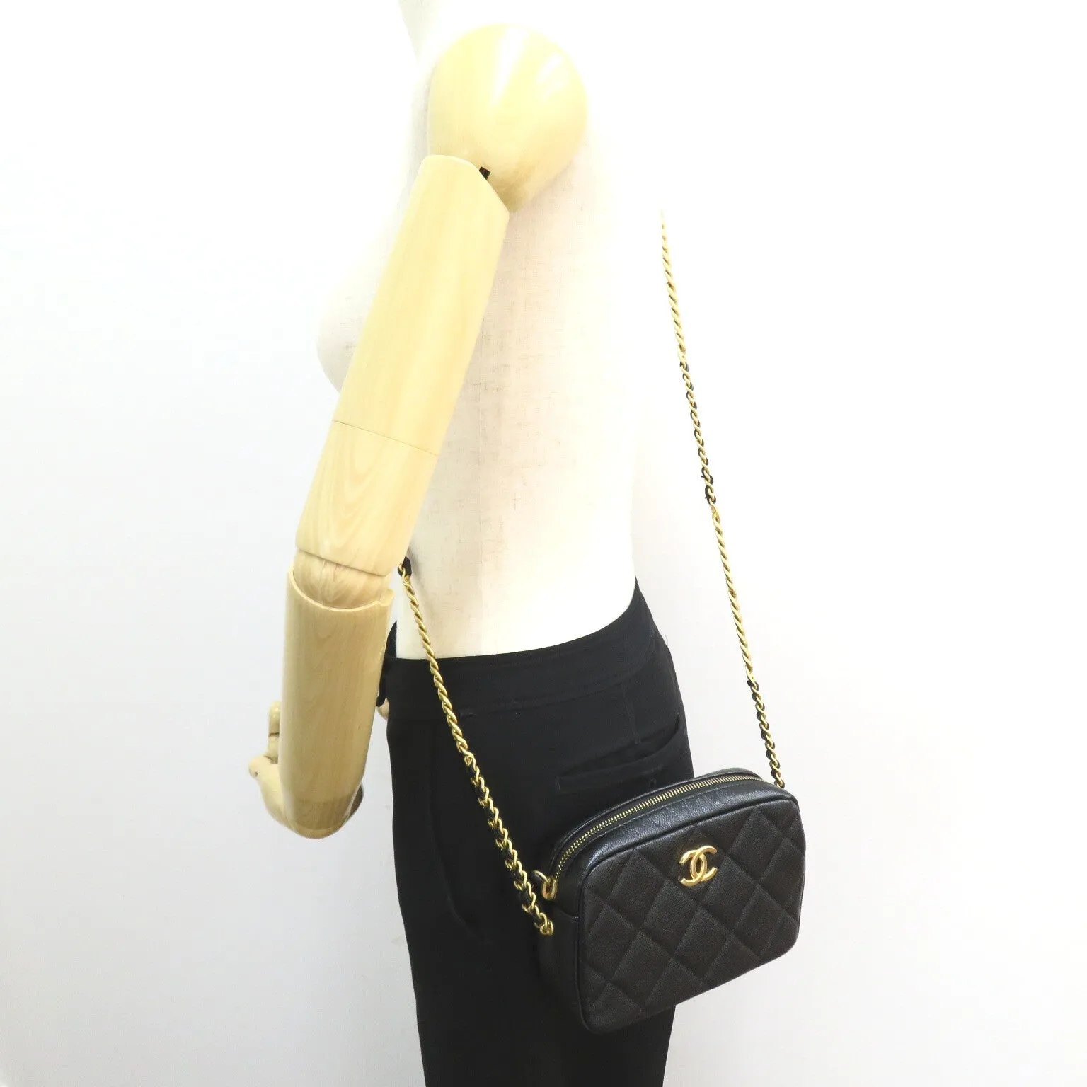 CHANEL CHANEL Chain Sder Chain Shoulder Bag Cabia S  Black