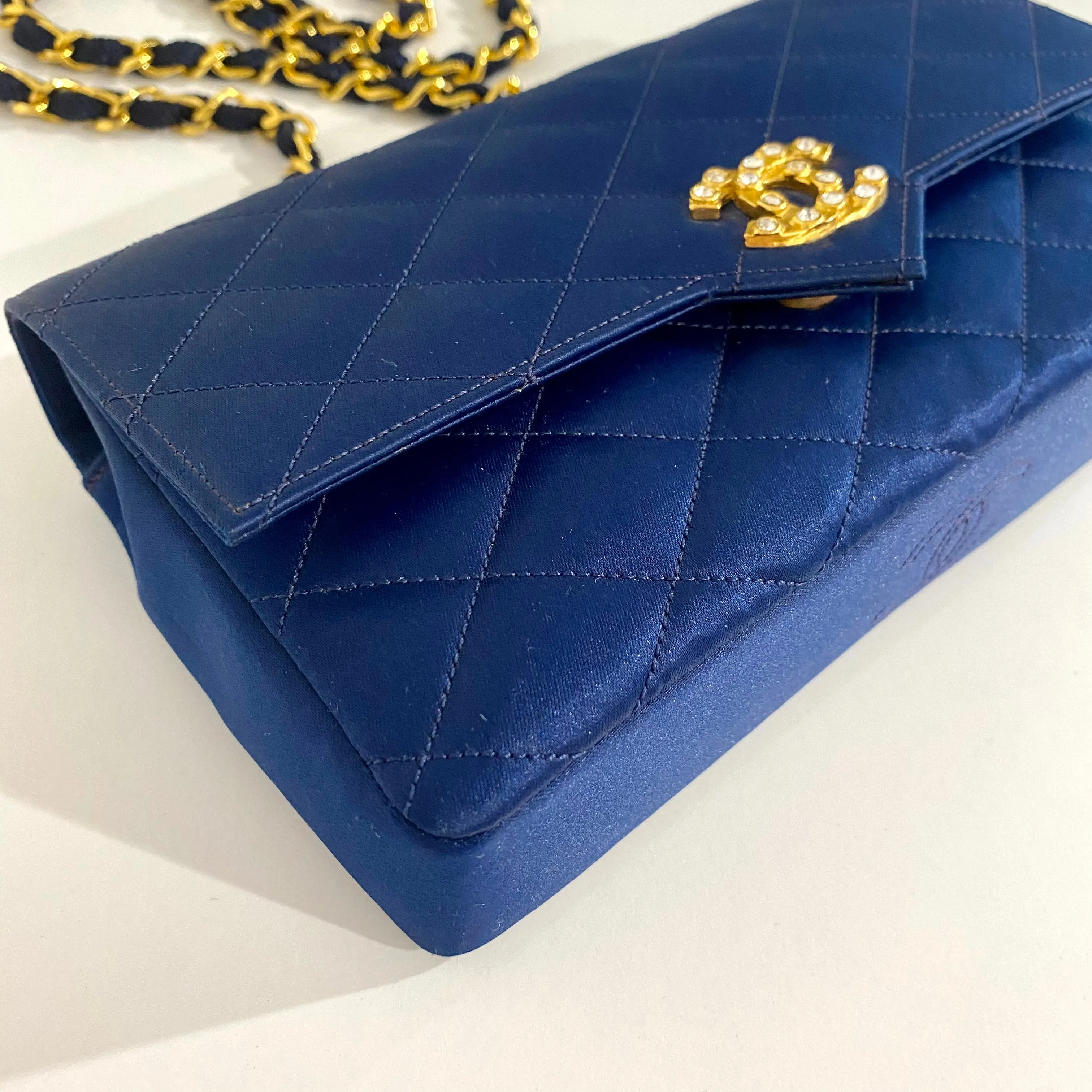 Chanel Vintage Navy Satin Evening Bag