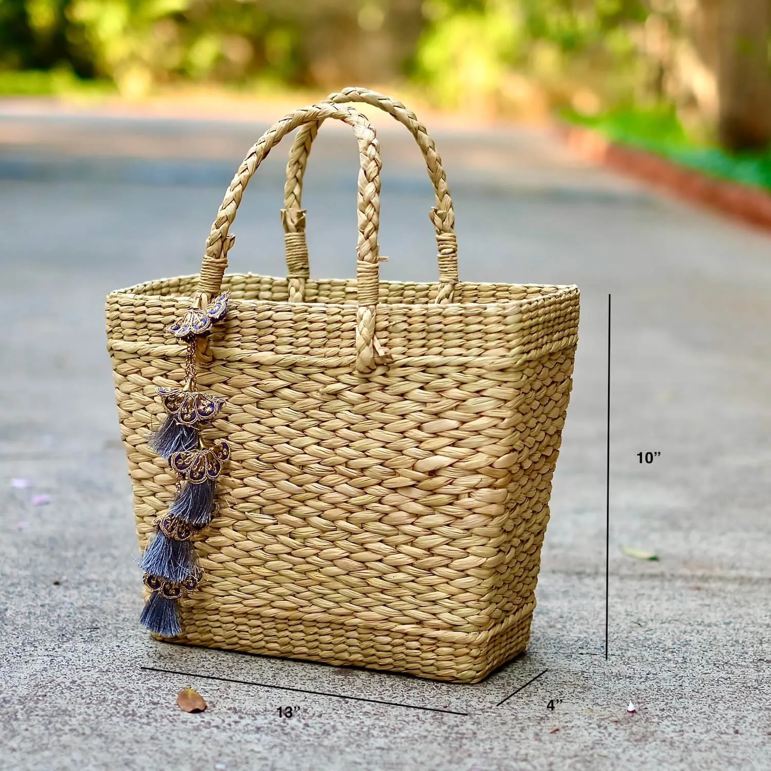 Classy Blue Grey Tassels Tote