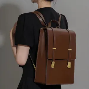 Coffee Retro Leather Backpack School Bag