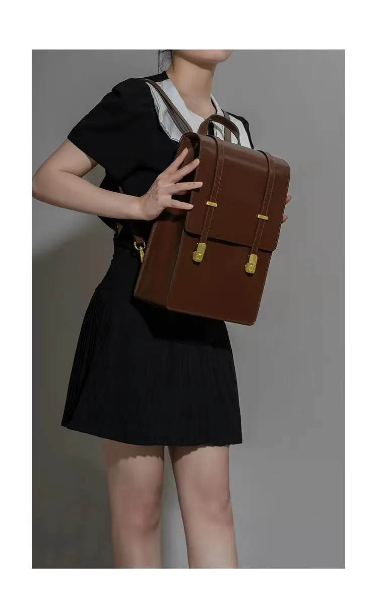 Coffee Retro Leather Backpack School Bag