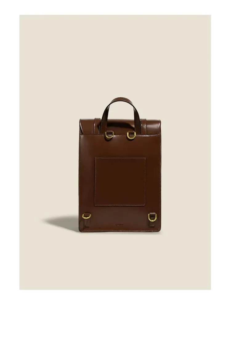 Coffee Retro Leather Backpack School Bag