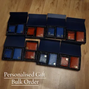 Corporate Gifting Blue & Tan Colored Leather Wallets and Passport Holder with Embossed Initials bulk Order (Reference Price for 1 Unit)
