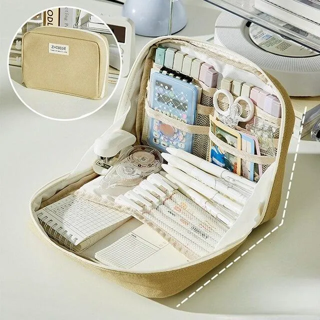 Creative Rigid Organizer Pencil Case with 8 Mesh Pockets