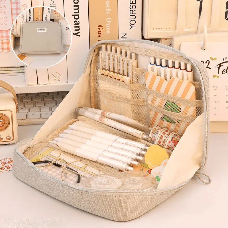 Creative Rigid Organizer Pencil Case with 8 Mesh Pockets