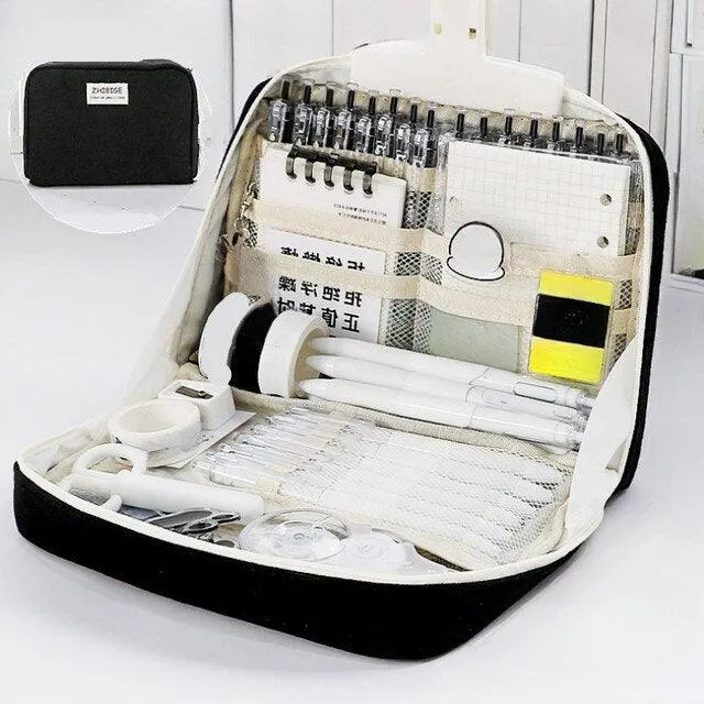 Creative Rigid Organizer Pencil Case with 8 Mesh Pockets