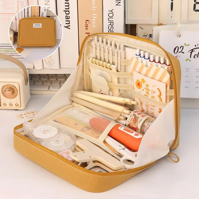 Creative Rigid Organizer Pencil Case with 8 Mesh Pockets