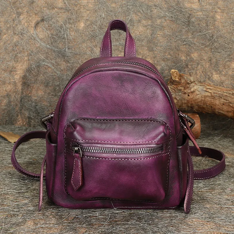 Cute Womens Mini  Brown Small Leather Backpack Bag Purses for Women