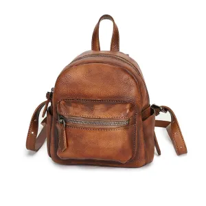 Cute Womens Mini  Brown Small Leather Backpack Bag Purses for Women