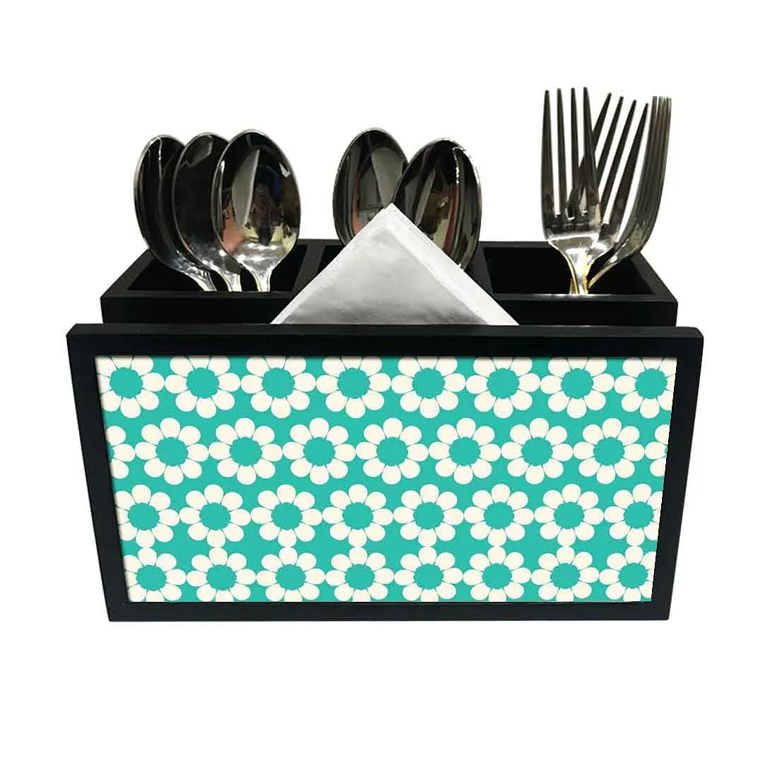 Cutlery Tissue Holder Napkin Stand -  Green Flower