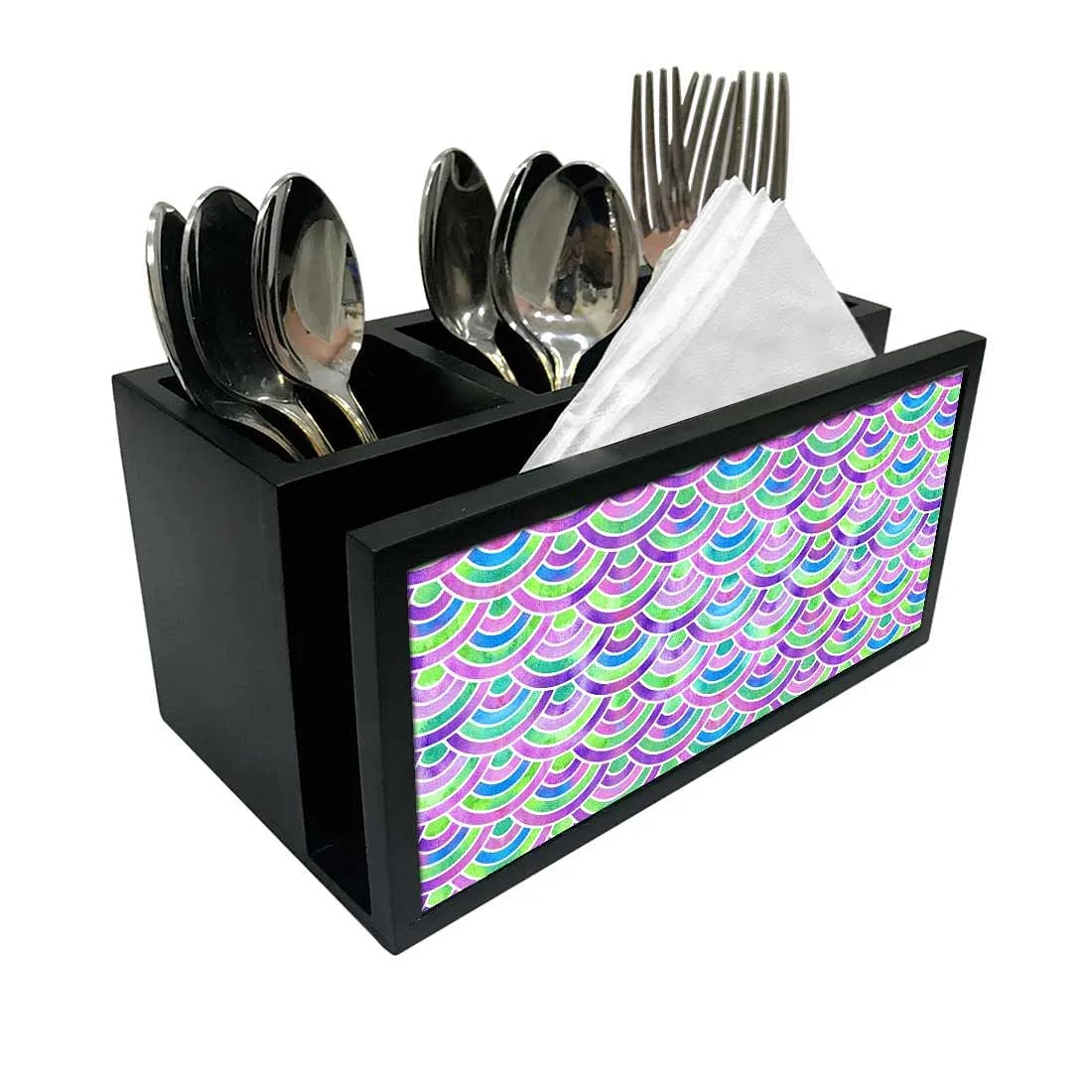 Cutlery Tissue Holder Napkin Stand -  Green Purple Mermaid Watercolor