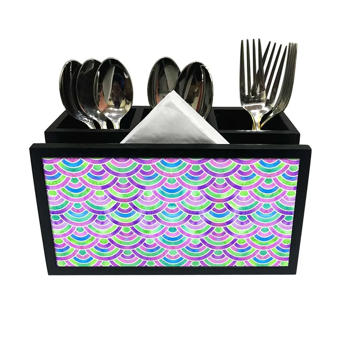 Cutlery Tissue Holder Napkin Stand -  Green Purple Mermaid Watercolor