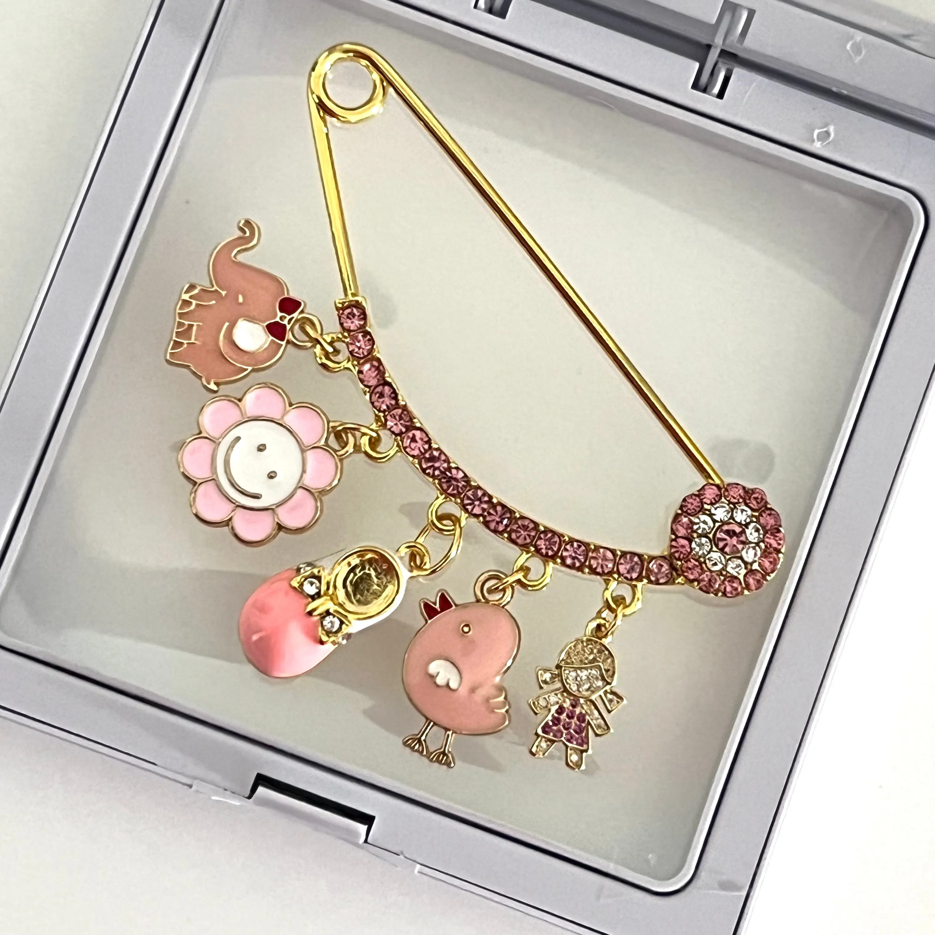 CZ Pink Evil Eye Pin For Babies - Gold