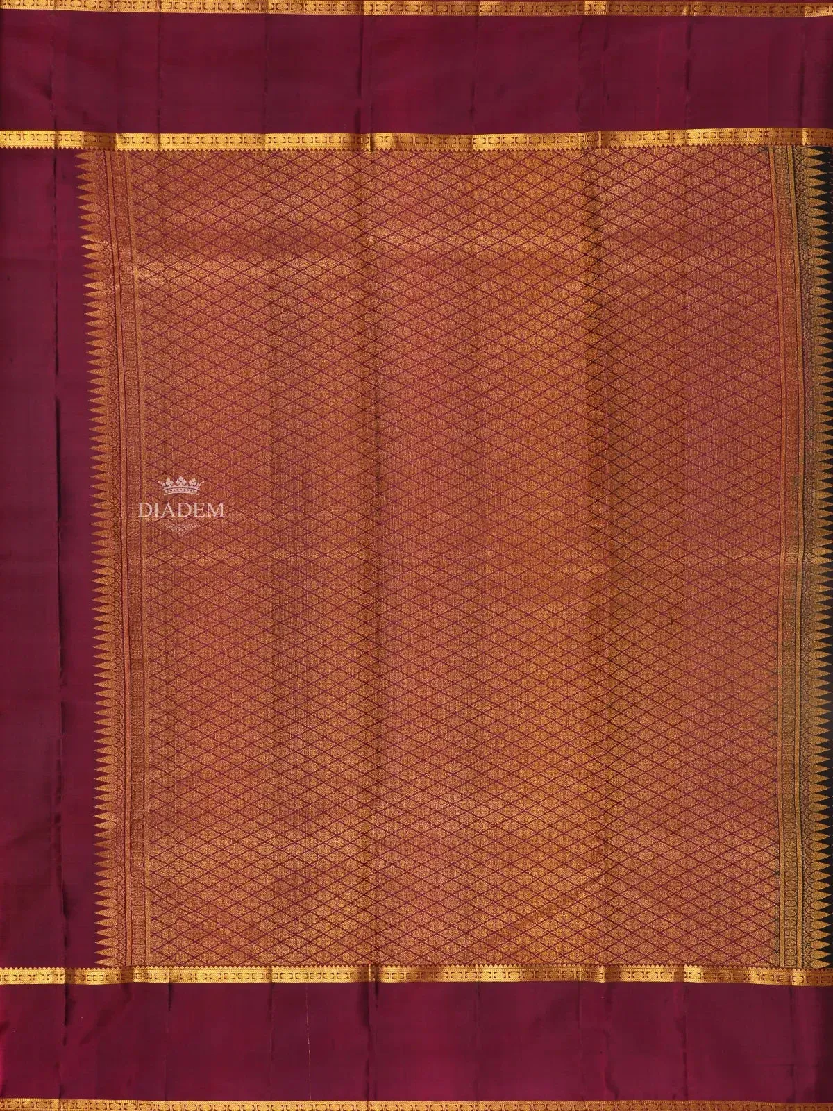 Dark Blue Pure Kanchipuram Silk Saree with Checks Design on the Body with Zari Border