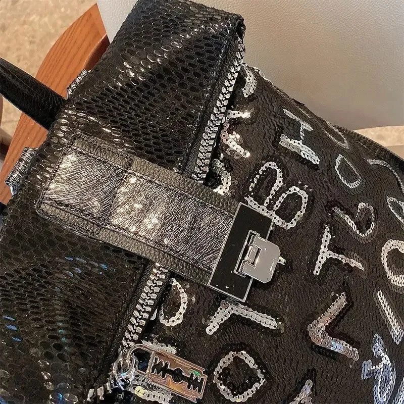 Dark With Sequin Lettering Backpack