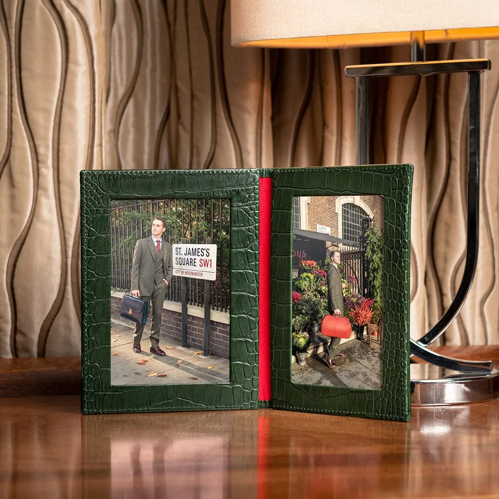 Double Leather Photo Frame 6x4 Inch - Green Croc