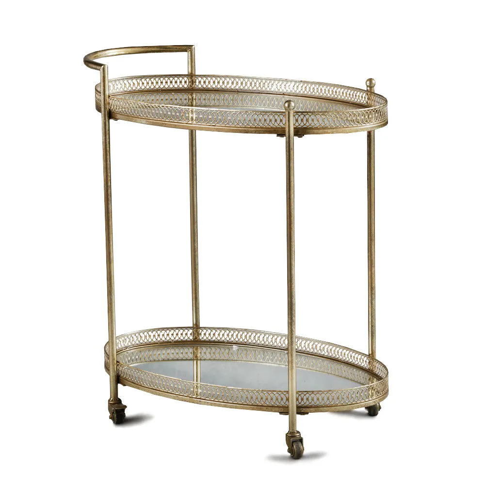 Drinks Trolley Oval Gilt Metal 87 cm