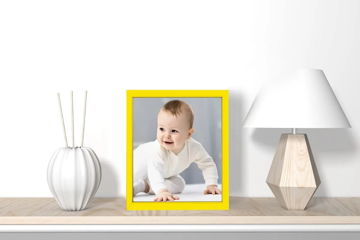 E-Art Synthetic Wood, unbreakable Plexi Glass and Mdf Yellow Color Table Top/Wall Hanging Photo Frames- 4x6 Inch