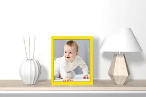 E-Art Synthetic Wood, unbreakable Plexi Glass and Mdf Yellow Color Table Top/Wall Hanging Photo Frames- 4x6 Inch