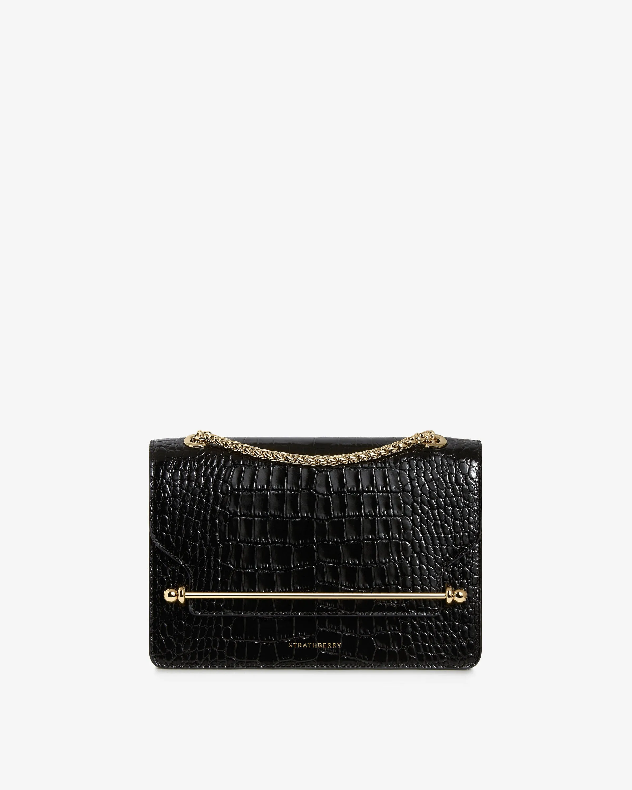 East/West - Croc-Embossed Leather Black