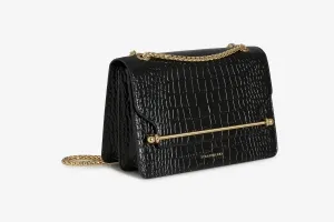 East/West - Croc-Embossed Leather Black