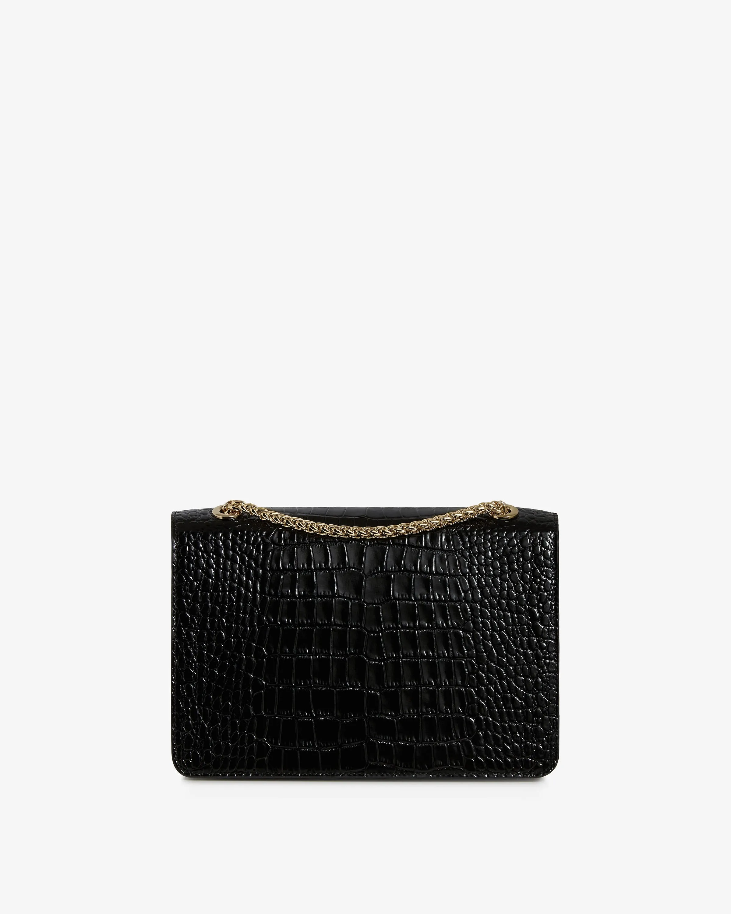 East/West - Croc-Embossed Leather Black