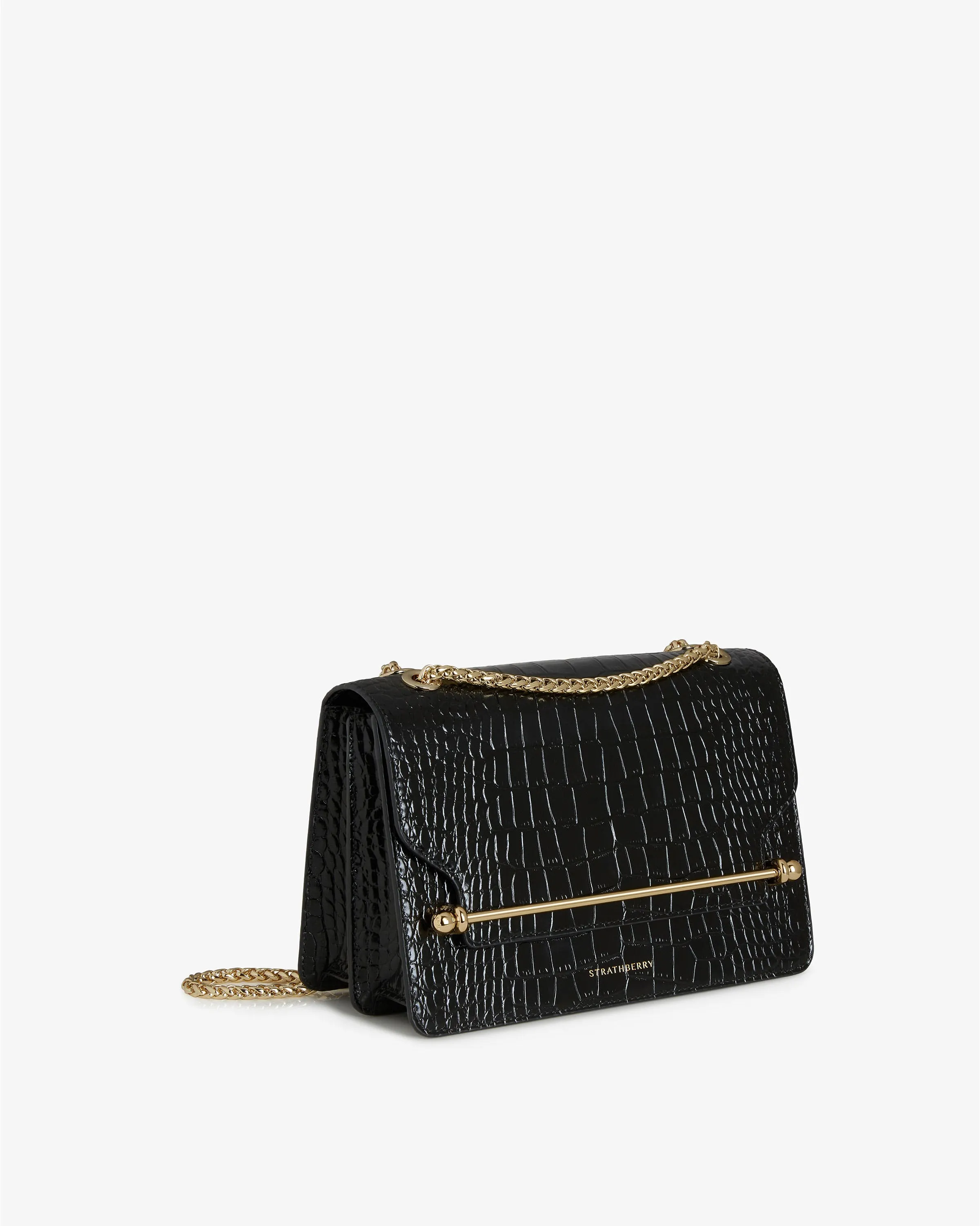 East/West - Croc-Embossed Leather Black