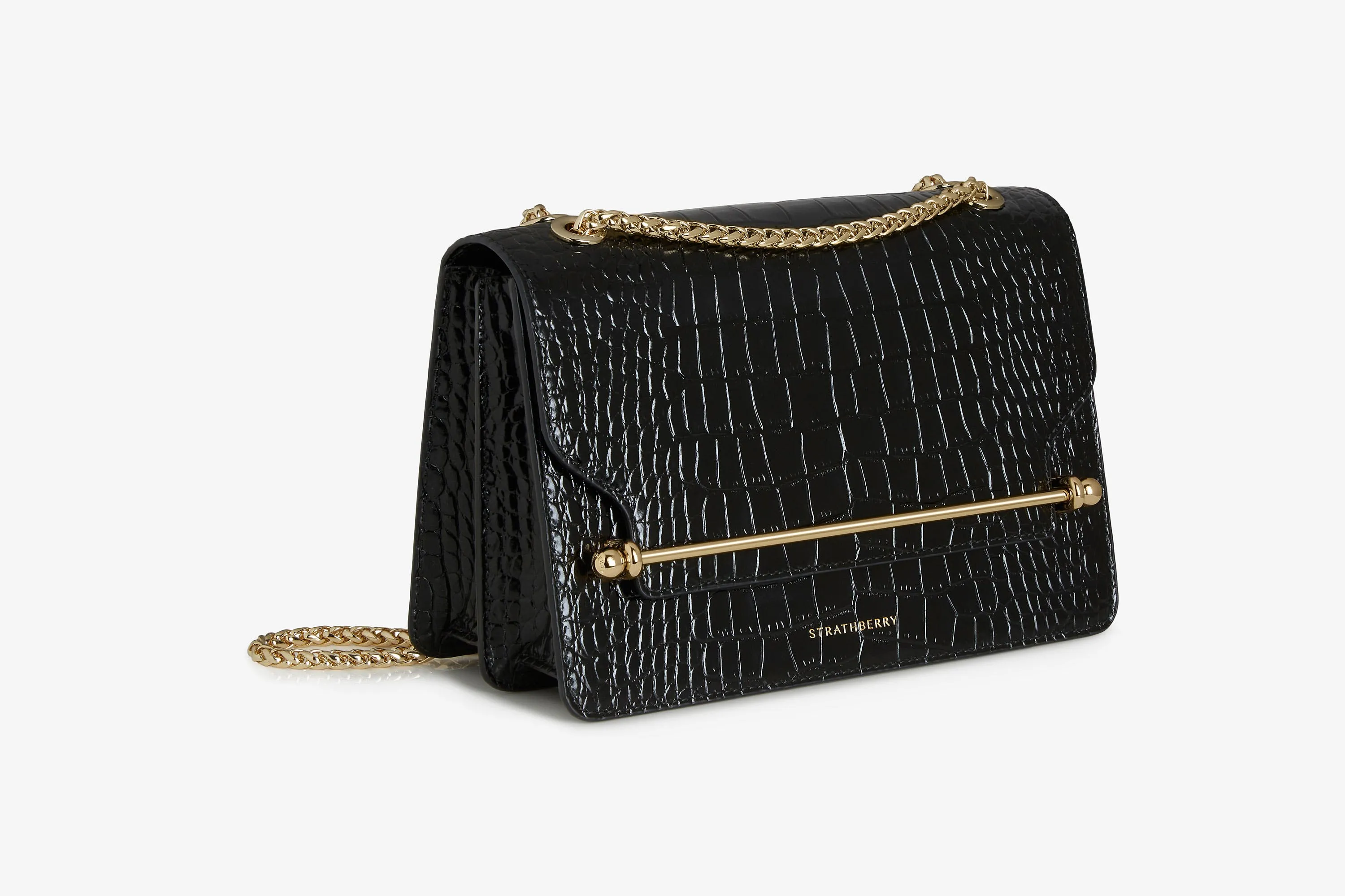 East/West - Croc-Embossed Leather Black