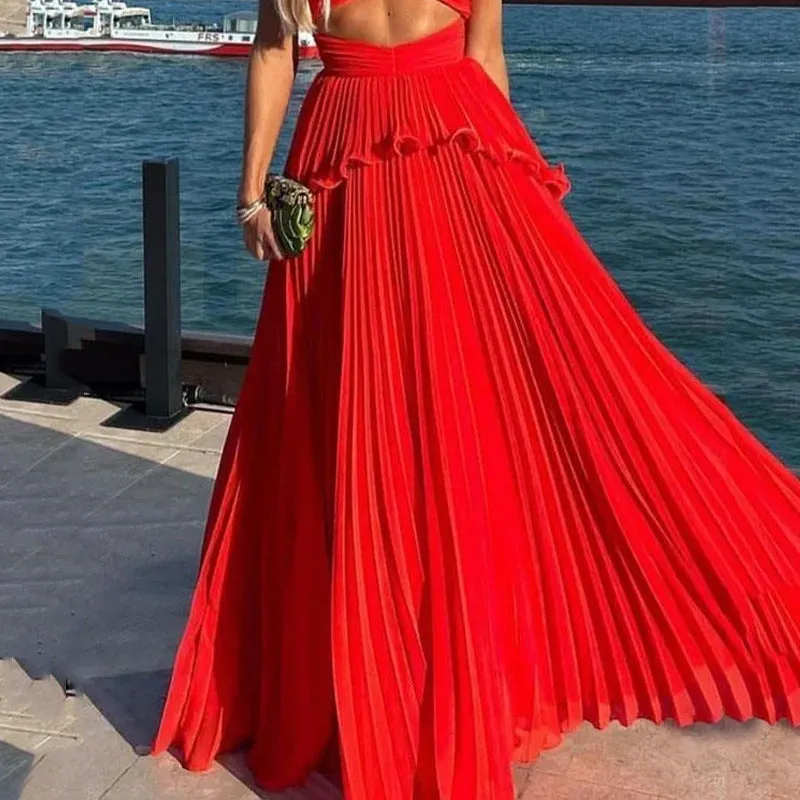 Elegant Pleated Long Maxi Dress