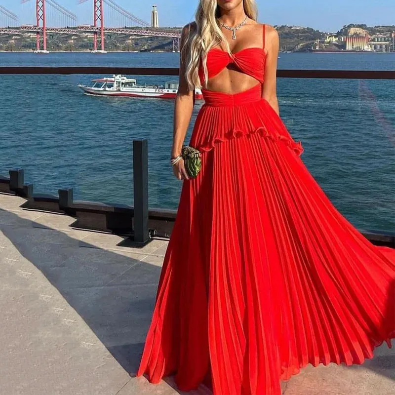 Elegant Pleated Long Maxi Dress