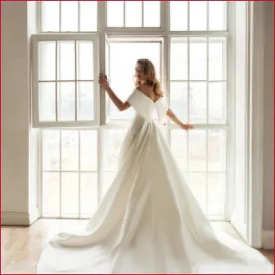 Elegant Satin Off Shoulder Bridal Gown