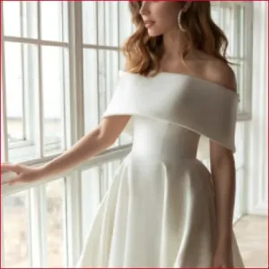 Elegant Satin Off Shoulder Bridal Gown
