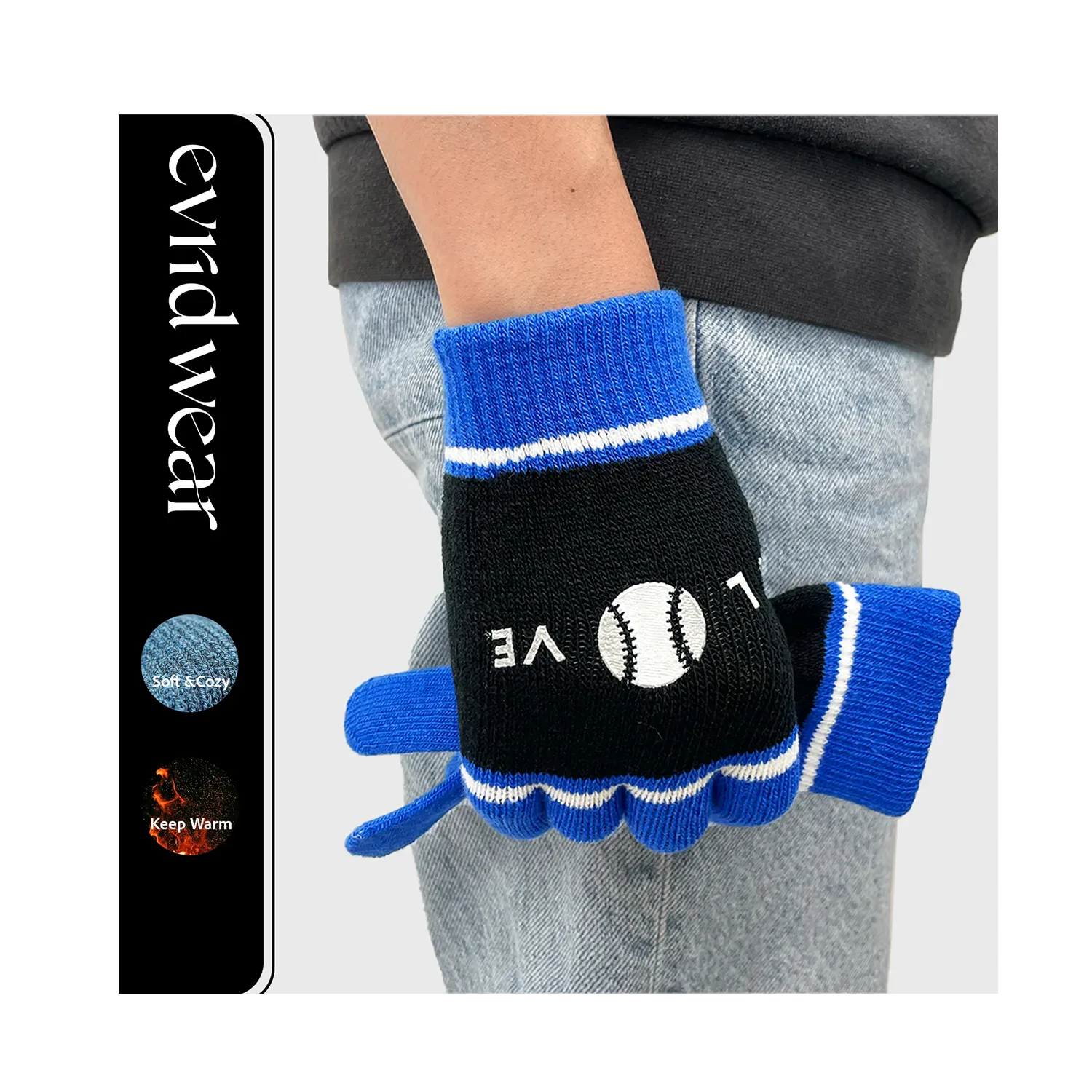 EvridWear Kids Winter Gloves - 3 Pairs Balls Print Knit (Boys & Girls)