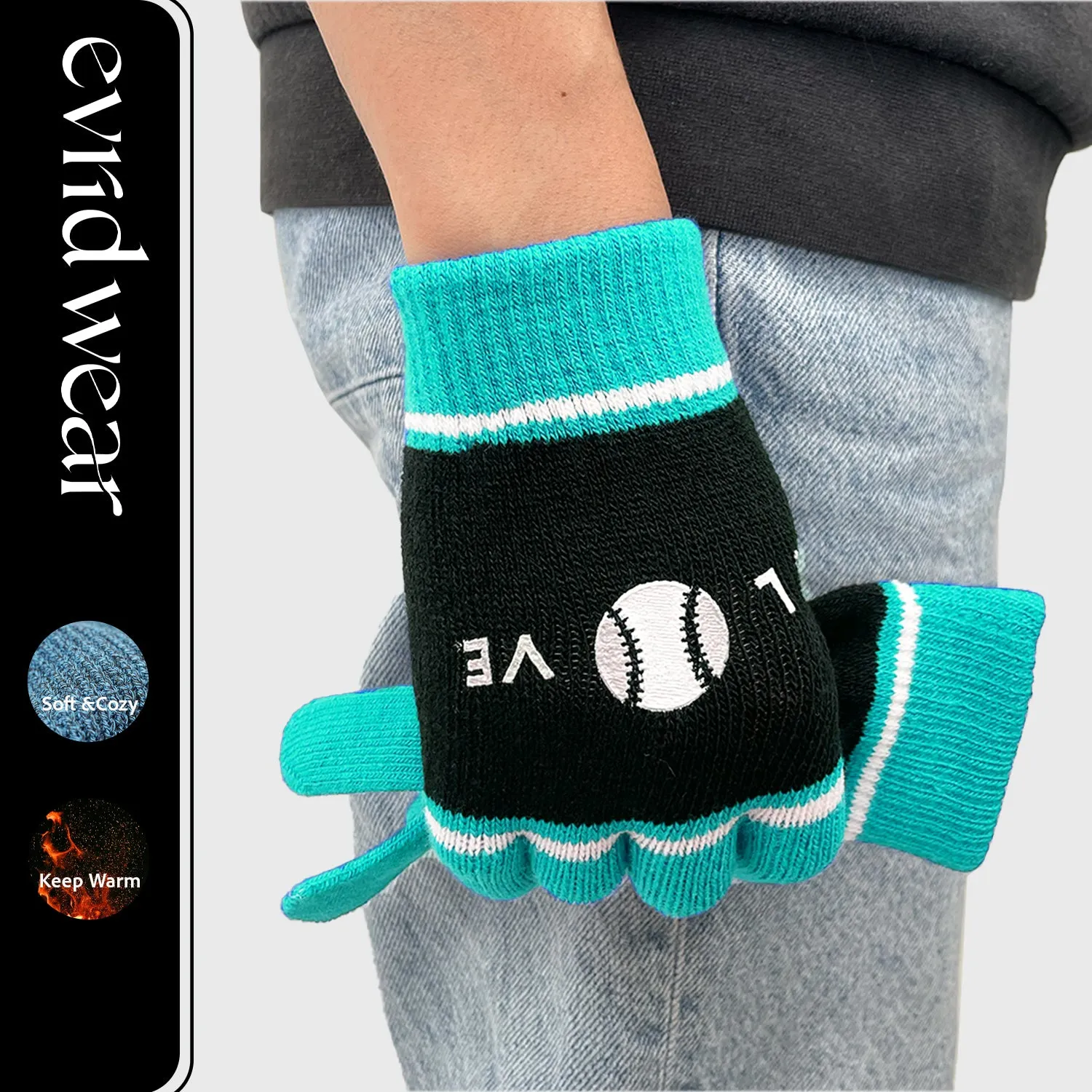 EvridWear Kids Winter Gloves - 3 Pairs Balls Print Knit (Boys & Girls)