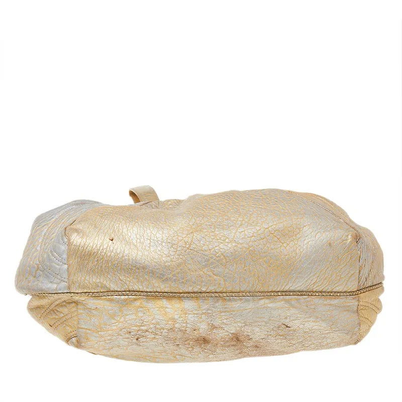 Fendi Metallic Gold Leather Holographic Textured Spy Hobo