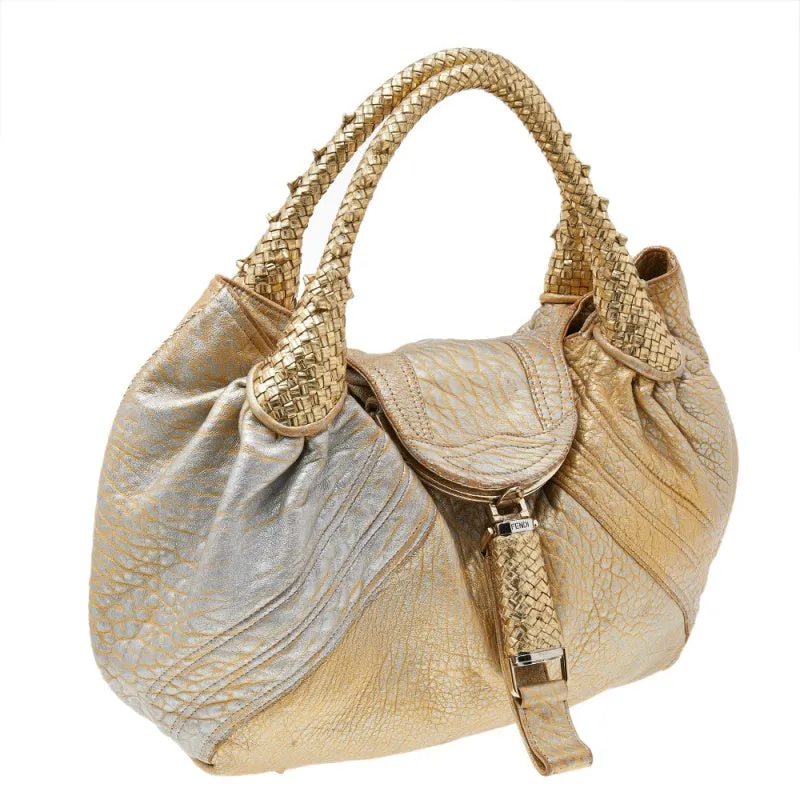 Fendi Metallic Gold Leather Holographic Textured Spy Hobo