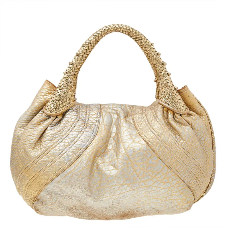 Fendi Metallic Gold Leather Holographic Textured Spy Hobo