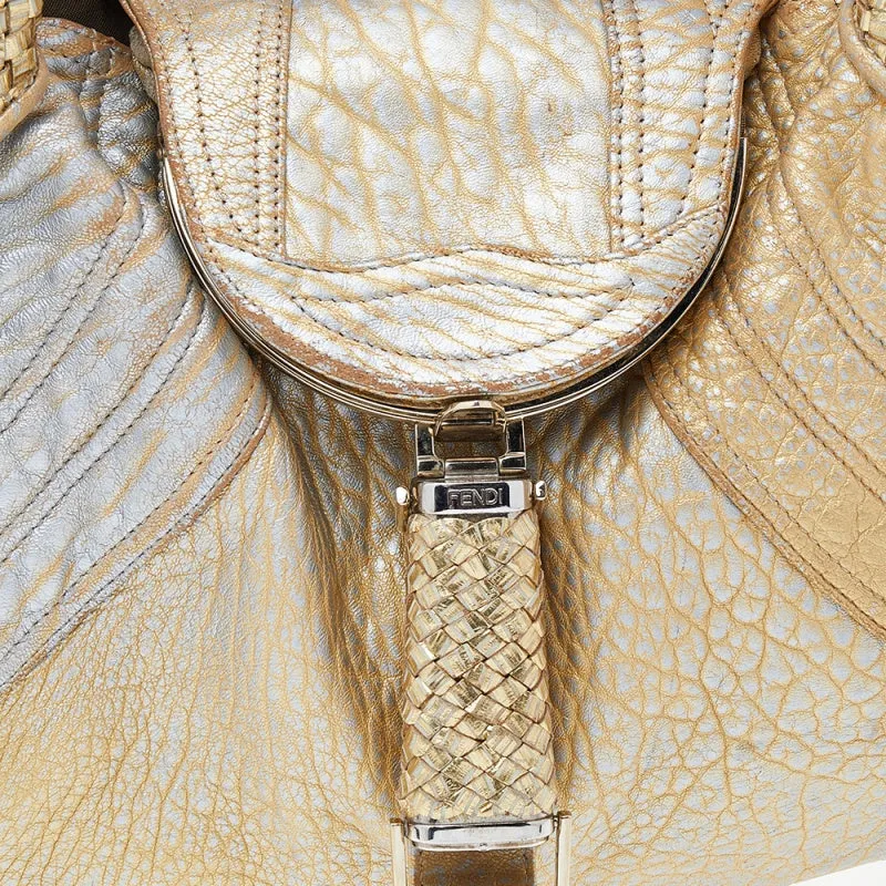 Fendi Metallic Gold Leather Holographic Textured Spy Hobo